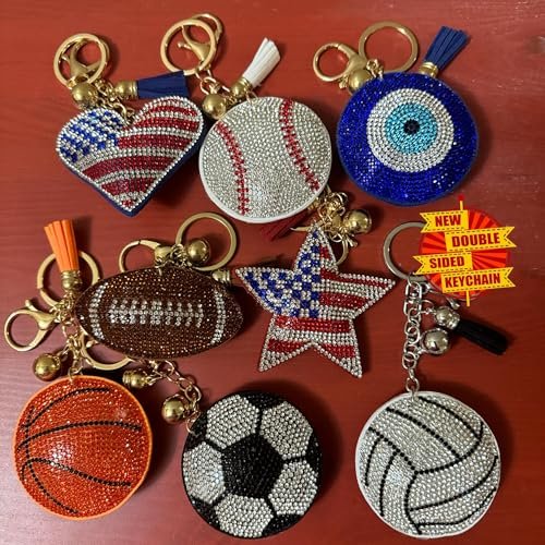 Popfizzy Bling Baseball Keychain for Women and Girls, Rhinestone Purse Charm, Bag Charm, Girls Baseball Gifts, Double Sided