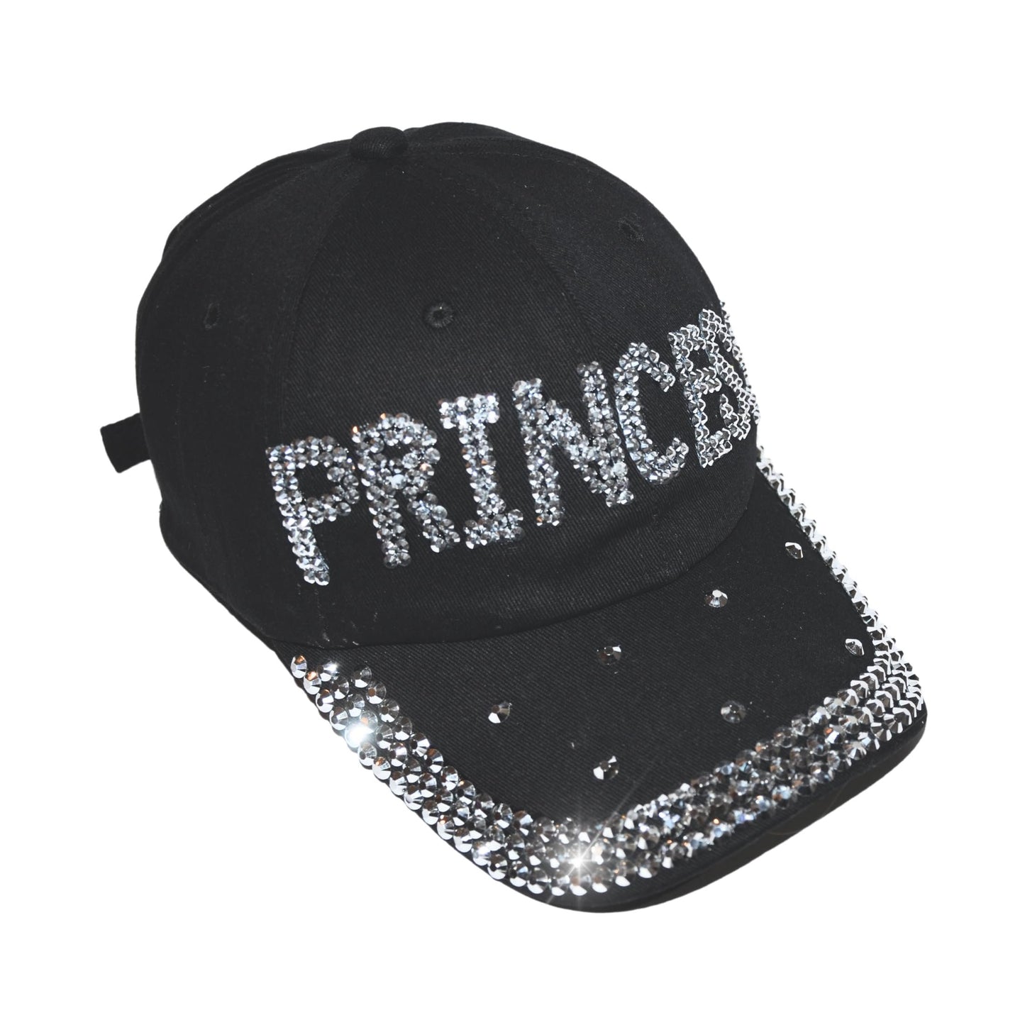 Popfizzy Rhinestone Princess Baseball Cap for Women and Girls, Bling Gift for Princess, Cute Black Bedazzled Hats (Princess)