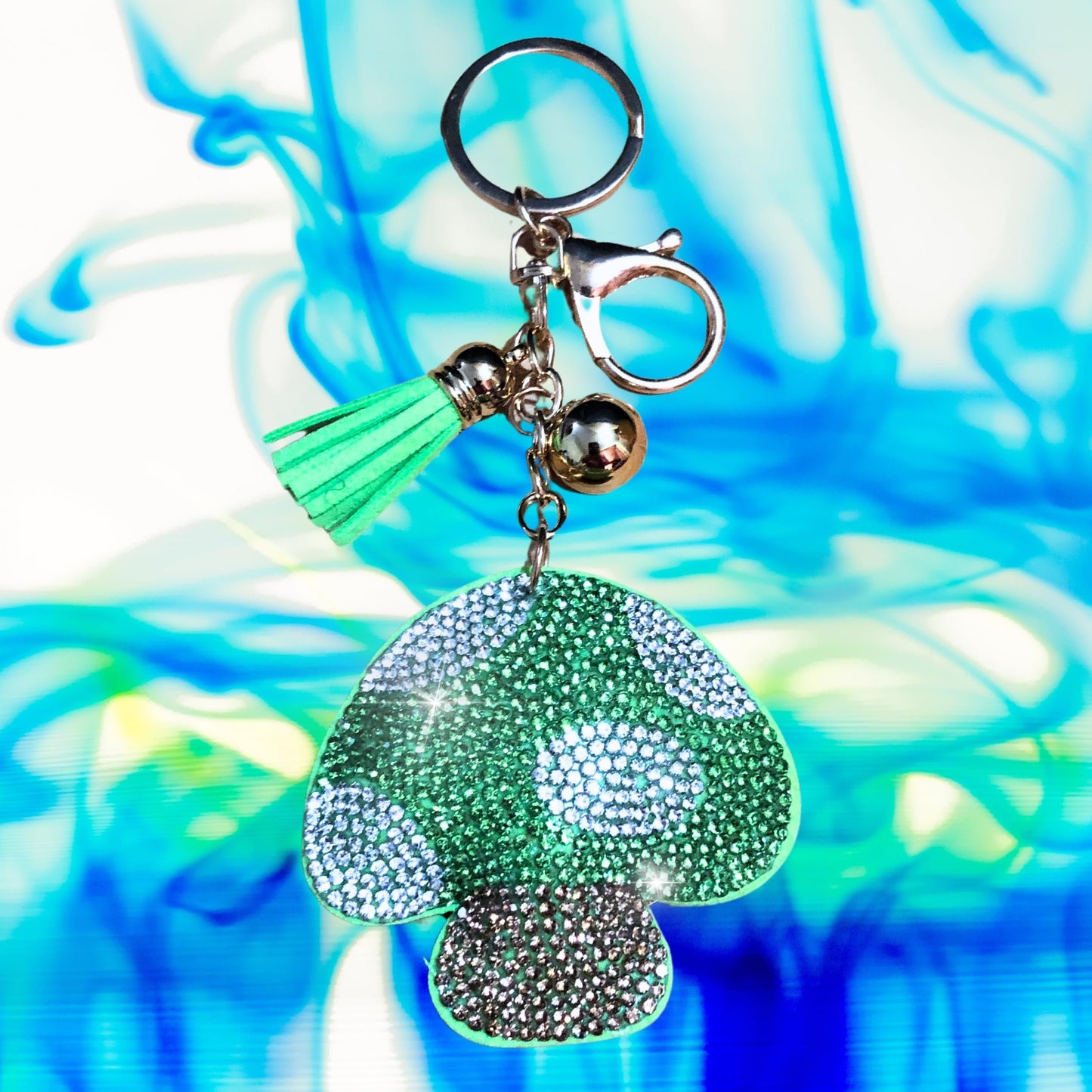 Popfizzy Rhinestone Green Mushroom Keychain for Women, Sparkly Mushroom Purse Charm, Bling Shroom Gifts for Women