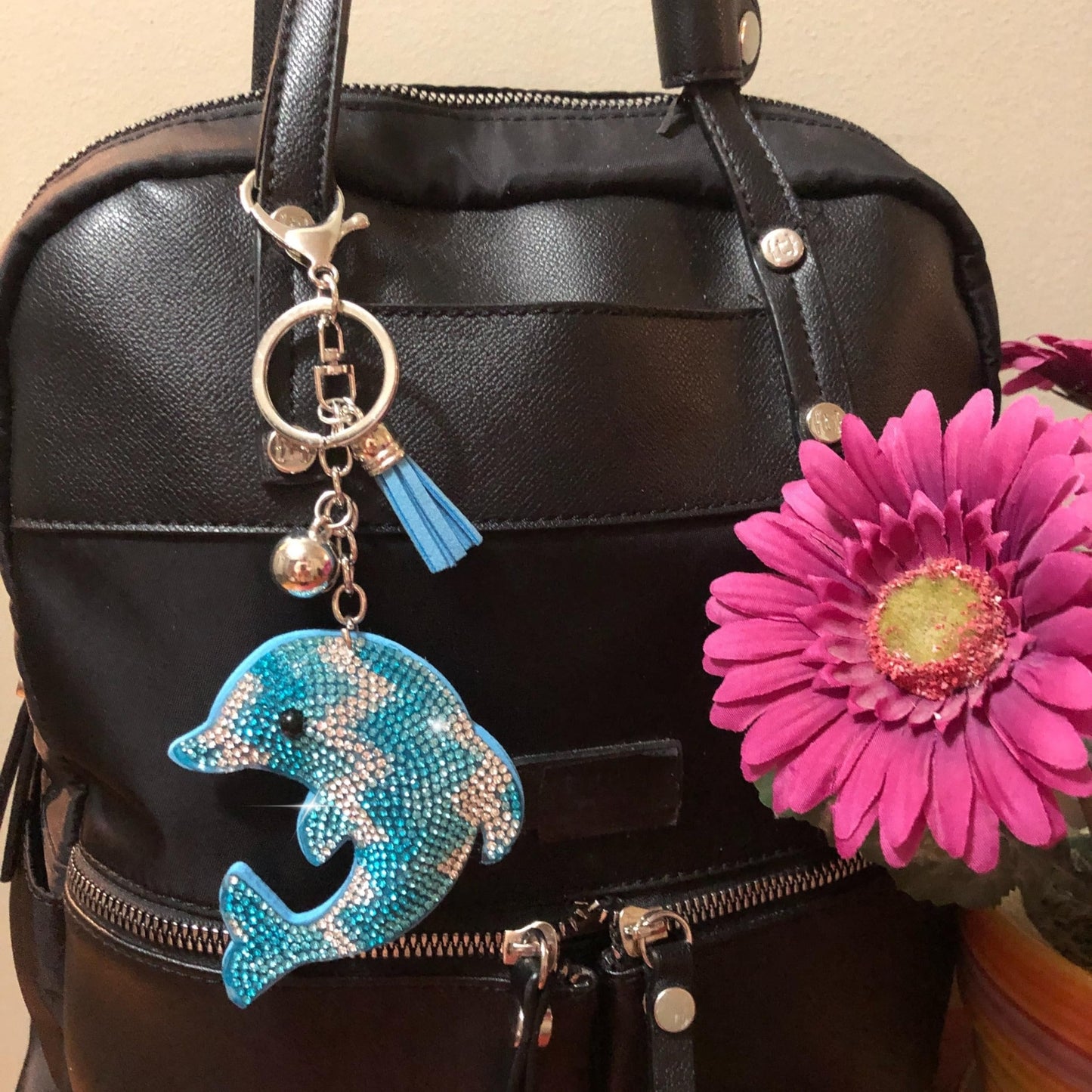 Popfizzy Bling Blue Dolphin Keychain Accessories for Women and Girls, Rhinestone Dolphin Purse Charms, Sparkle Dolphin Gifts
