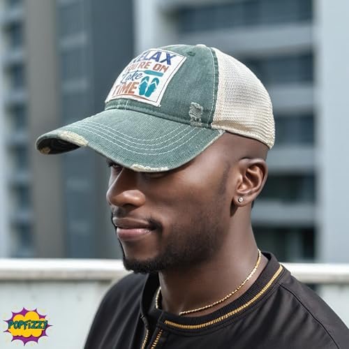 Popfizzy Relax You're on Lake Time Hat, Vintage Trucker Hat, Mesh Back Baseball Cap, Fun Lake Life Gifts for Women and Men