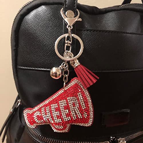 Popfizzy Cheer Keychain, Bling Cheerleading Backpack Key Chain, Rhinestone Cheerleader Purse Charms