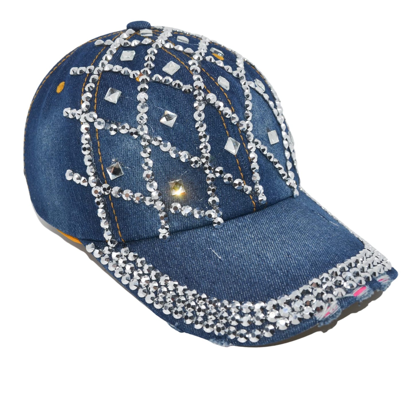 Popfizzy Rhinestone Baseball Cap for Women and Girls, Cute Bedazzled Hats, Shiny Bling Denim and Diamond Hat, Sparkly Gifts