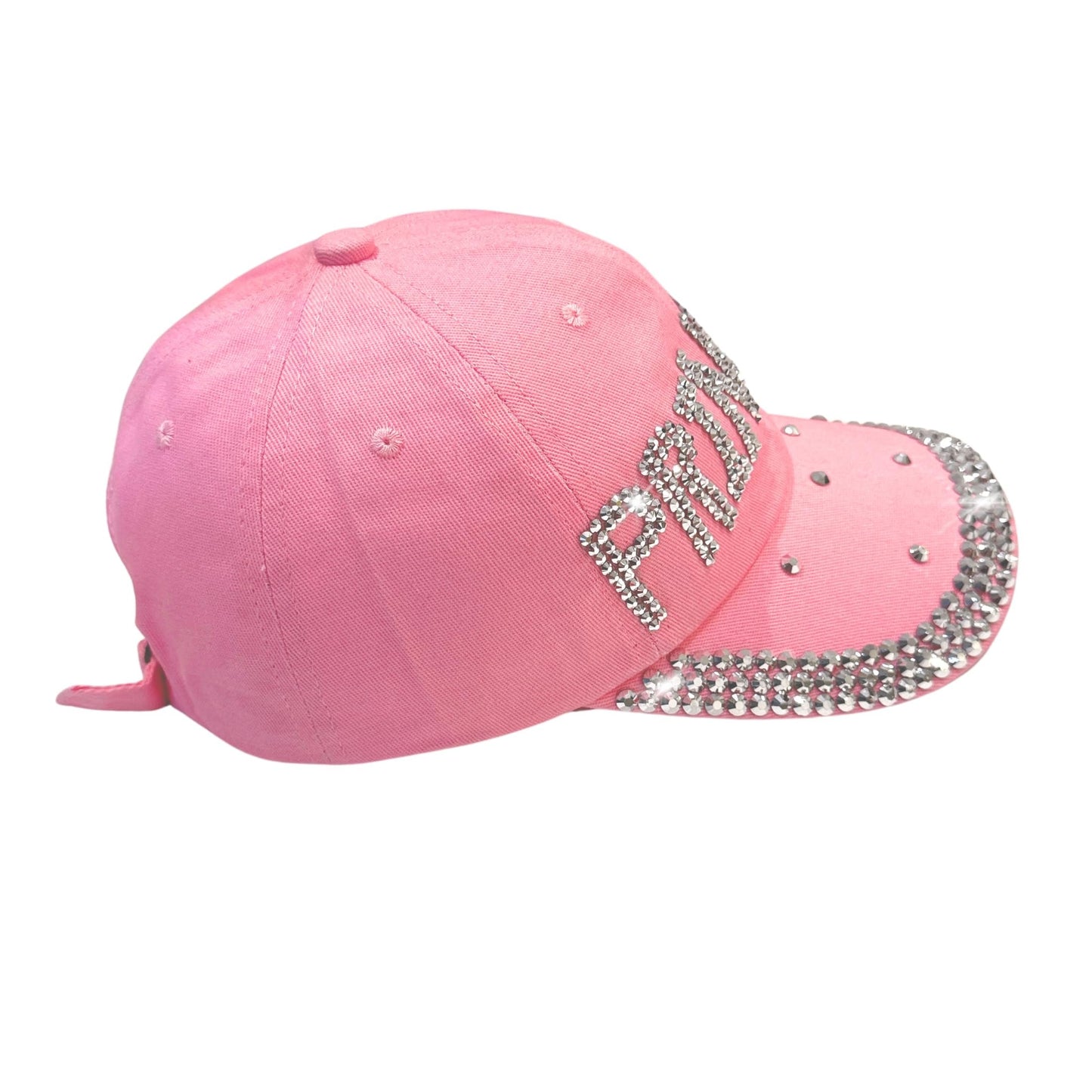Popfizzy Rhinestone Princess Baseball Cap for Women and Girls, Cute Bedazzled Hats, Shiny Bling Denim and Diamond Hat, Pink Princess