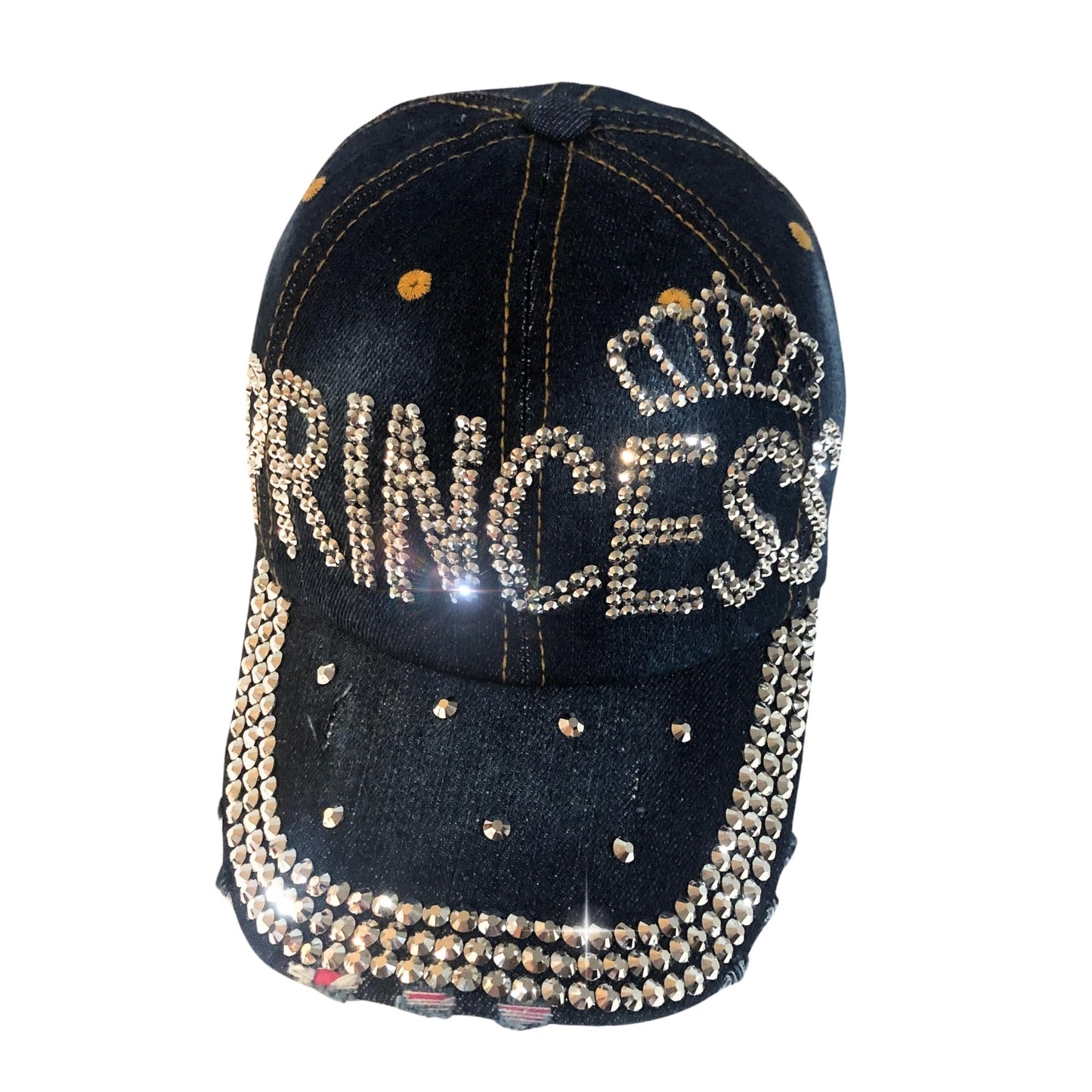 Bling Princess with Crown Rhinestone Hat for Women, Bedazzled Denim Blue, One Size Fits All