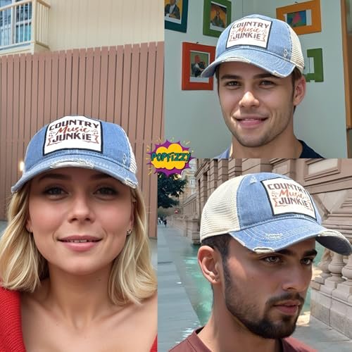 Popfizzy Country Music Junkie Hats for Women and Men, Country Music Gifts for Adults, Funny Trucker Hats, Adult Humor Caps