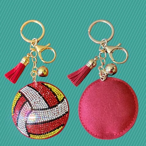 Popfizzy Volleyball Keychain for Girls and Women, Bling Rhinestone Volleyball Gifts for Volleyball Fans, Backpack Keychains