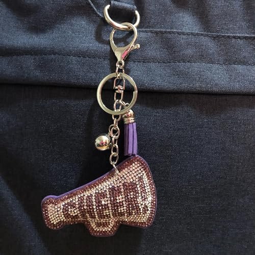 Popfizzy Bling Cheer Keychain for Girls and Women, Rhinestone Cheer Bag Charm, Cheerleader Gifts, Cheerleading Megaphone Backpack Key Chain