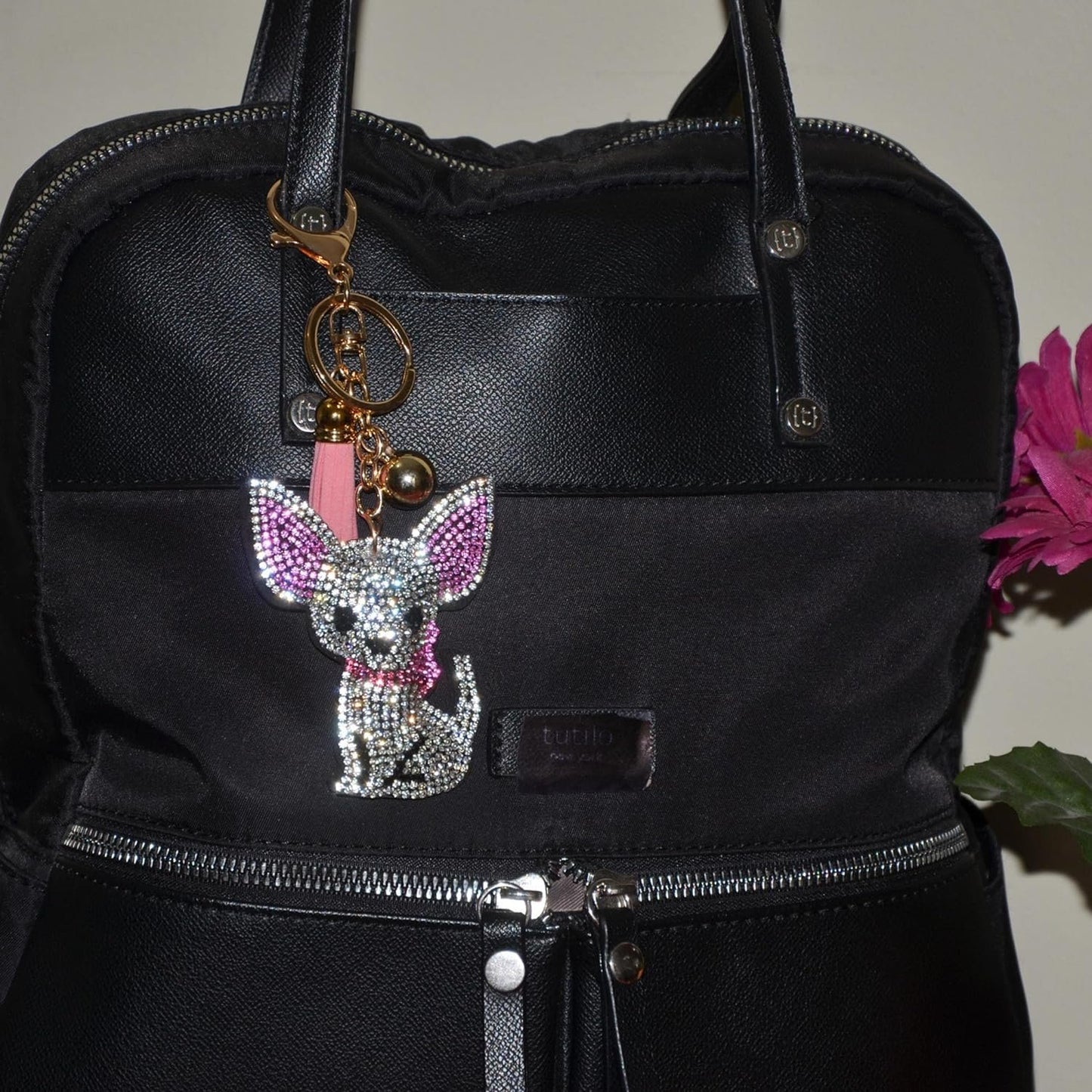 Popfizzy Bling Chihuahua Keychain for Women, Purse Bag Charm