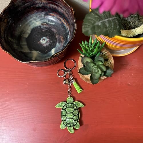 Popfizzy Green Turtle Keychain Accessories for Women and Girls, Rhinestone Animal Backpack Key Chain, Bling Purse Charms