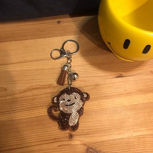 Popfizzy Brown Monkey Keychain Accessories, Animal Backpack Key Chain, Rhinestone Purse Charms for Handbags, Monkey Gifts