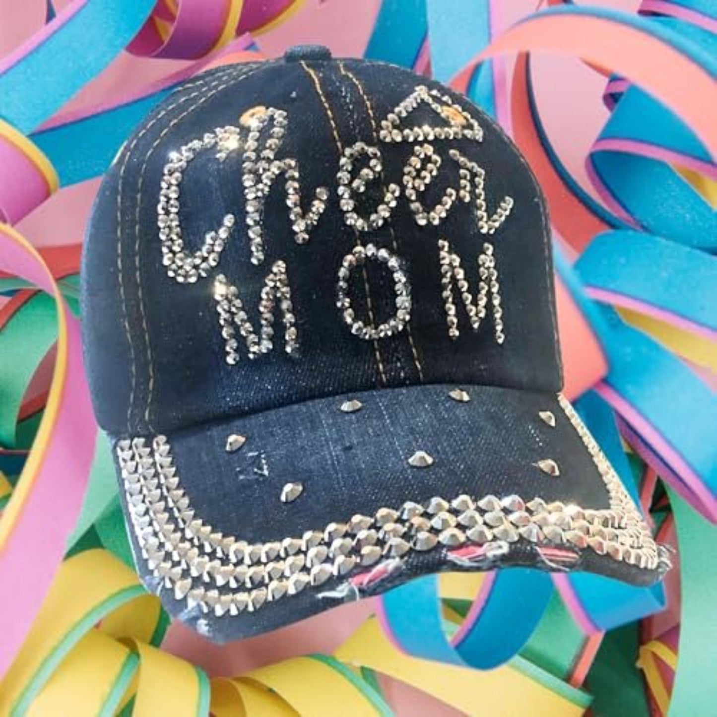 Popfizzy Cheer Mom Hat for Women, Rhinestone Cheer Mom Gifts, Bling Cheer Accessories, Cheer Clothes, Cool Cheer Gifts
