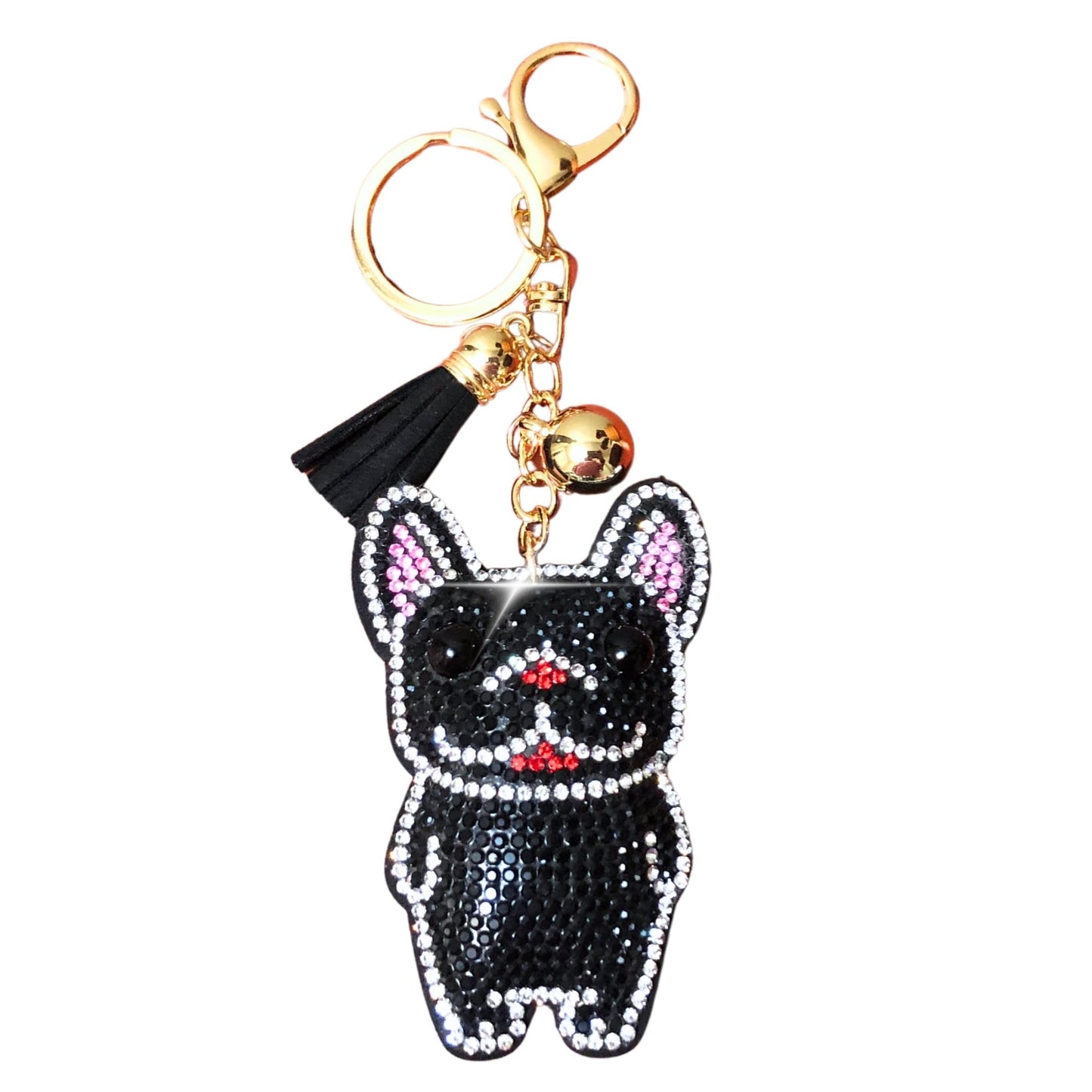 Popfizzy Handmade Black French Bulldog Keychains for Women, Rhinestone Purse Charms for Handbags, Dog Gifts for Dog Lovers
