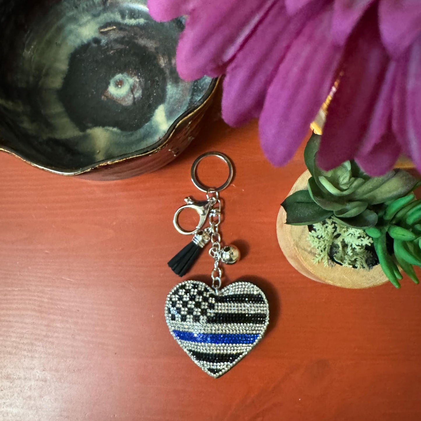 Popfizzy Police Keychain for Women and Girls, Thin Blue Line Backpack Key Chain, Purse Charm, Gifts for Police Officers Women