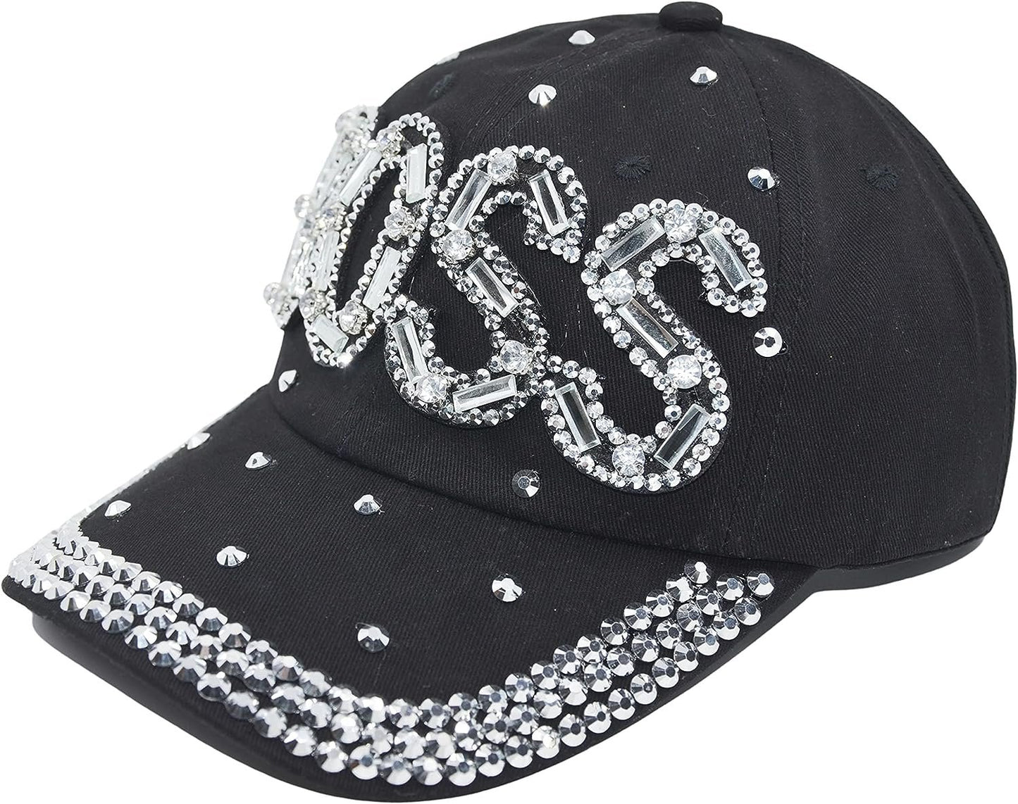 Popfizzy Women’s Boss Hat, Bling Adult Baseball Hat, Black