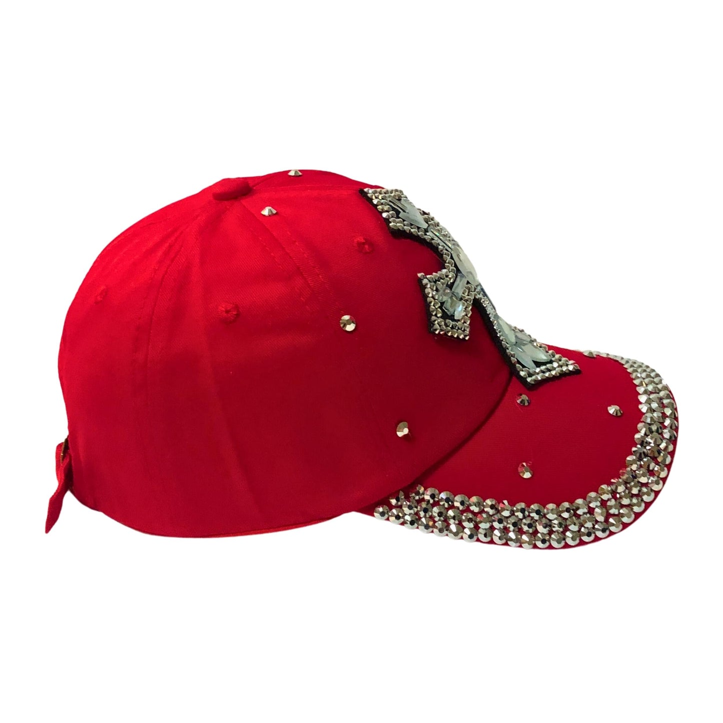 Popfizzy Bedazzled Cross Hat for Women, Rhinestone Hat with Cross on It, Bling Christian Hats, Bling Gifts for Women (Red)