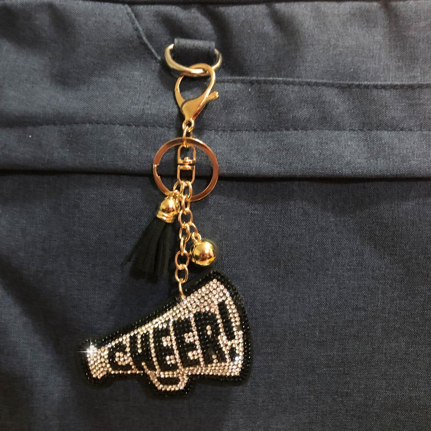 Popfizzy Black and Silver Cheer Keychain for Women and Girls, Cheerleader Bag Charm
