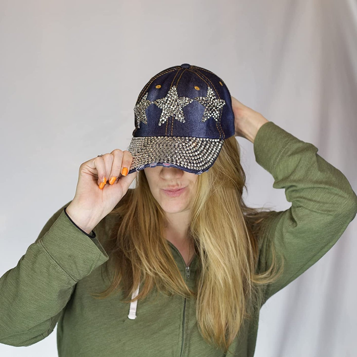 Star Hat for Girls and Women Rhinestone Hat, Bedazzled Baseball Caps, Distressed Hat, Fancy Denim Bejeweled Hats