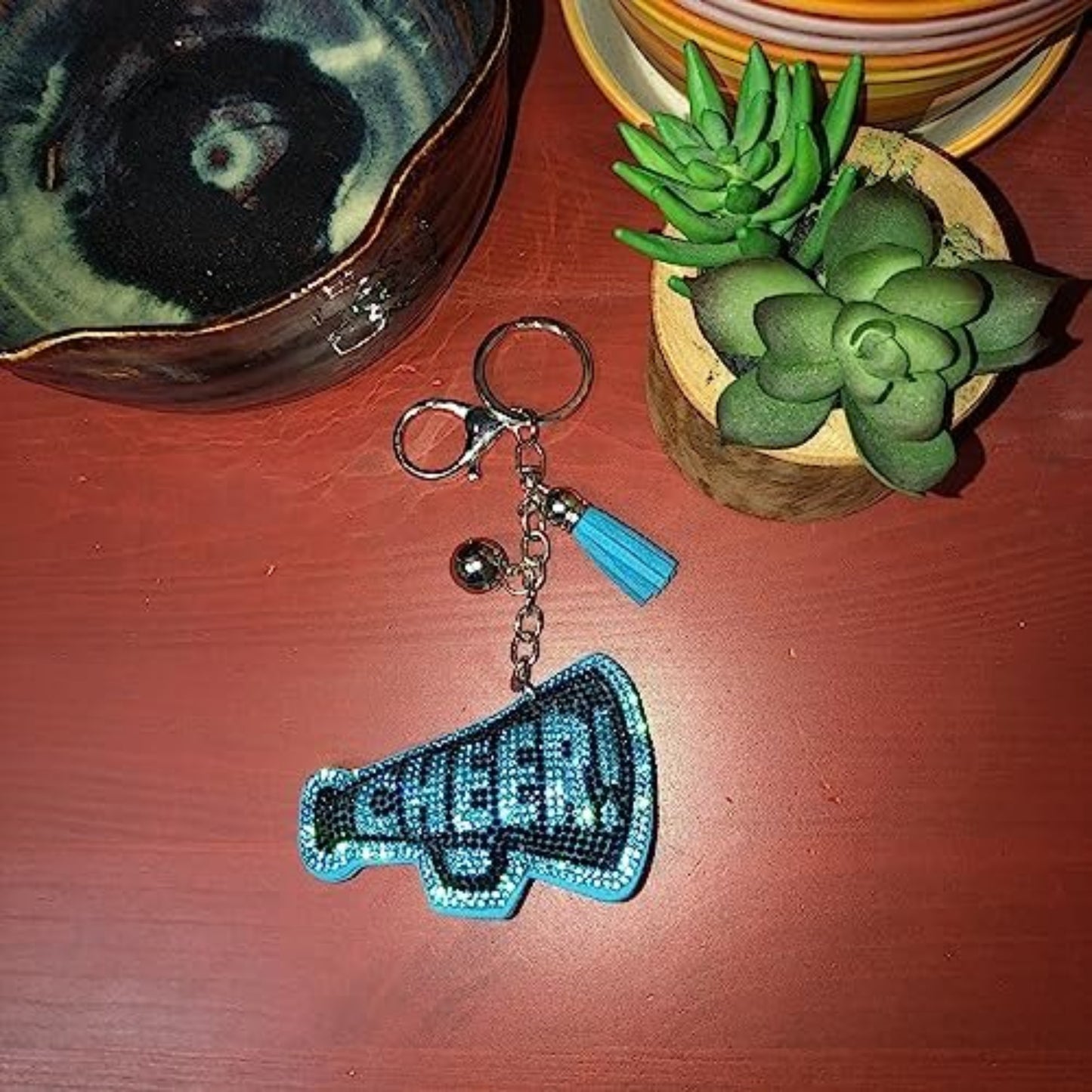 Popfizzy Black and Blue Cheer Keychain for Women and Girls, Cheerleader Bag Charm