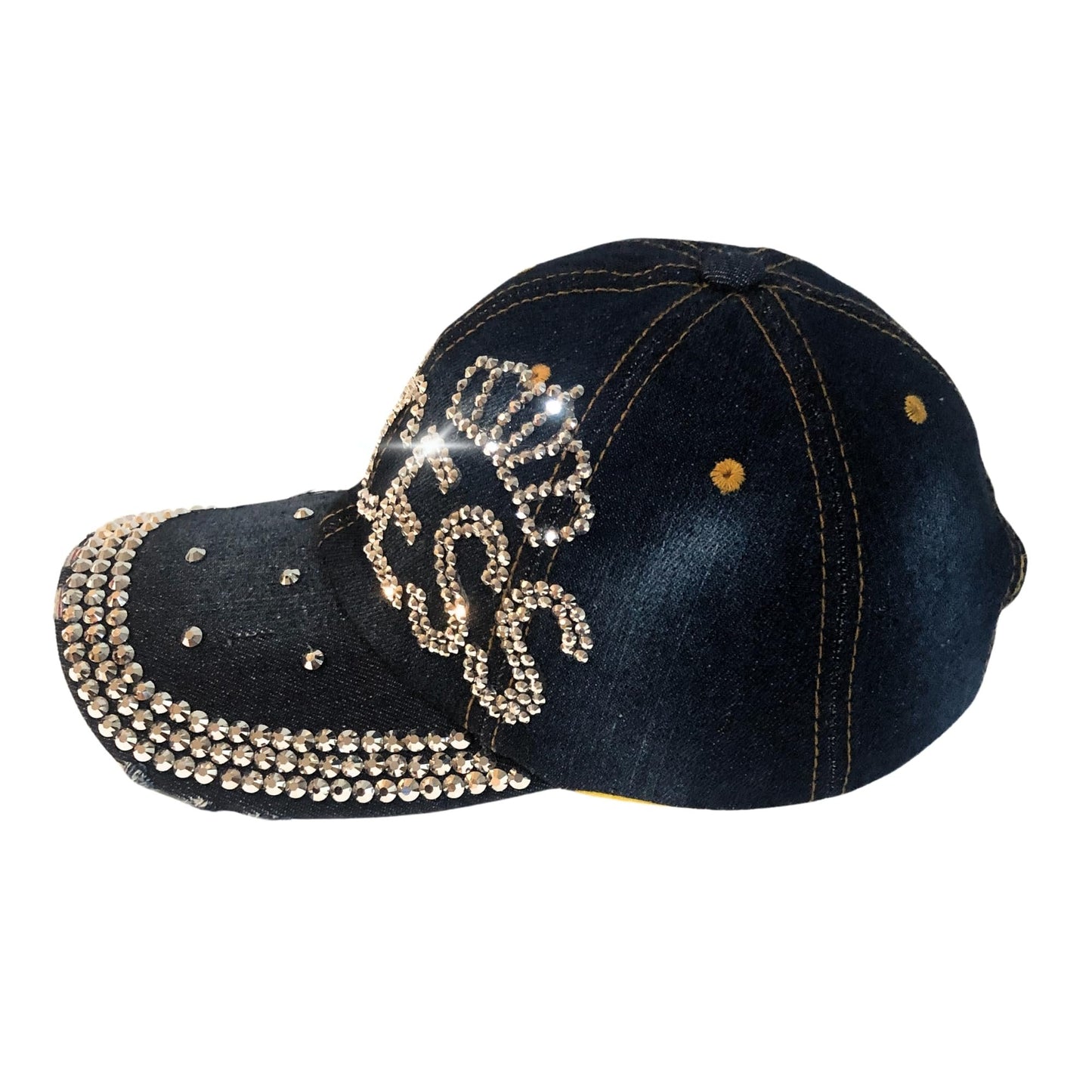Bling Princess with Crown Rhinestone Hat for Women, Bedazzled Denim Blue, One Size Fits All