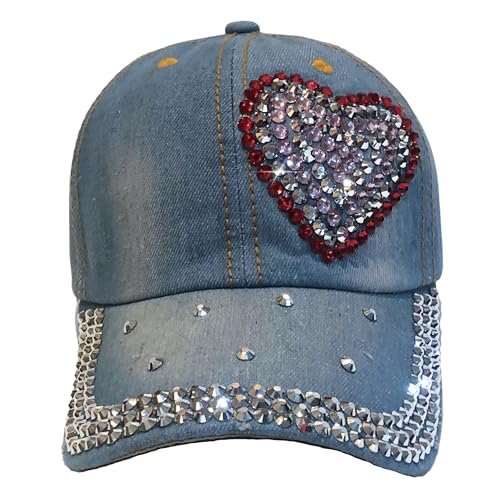 Popfizzy Heart Hat with Rhinestones for Women, Bling Heart Accessories, Bedazzled Baseball Cap, Trendy Bling Gifts for Women