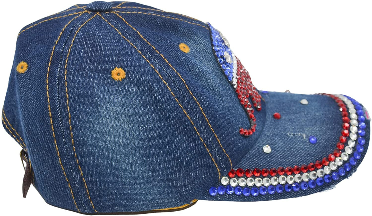 Republican Elephant Hat for Women Rhinestone Hat, Bedazzled Bling Baseball Caps, Distressed Hat, Fancy Denim Bejeweled Hats