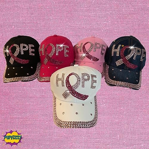Popfizzy Bling Breast Cancer Baseball Cap for Women, Adult Breast Cancer Cap, Unique Cancer Gifts for Women, Fuchsia