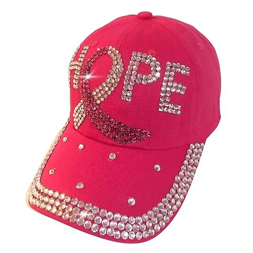 Popfizzy Bling Breast Cancer Baseball Cap for Women, Adult Breast Cancer Cap, Unique Cancer Gifts for Women, Fuchsia