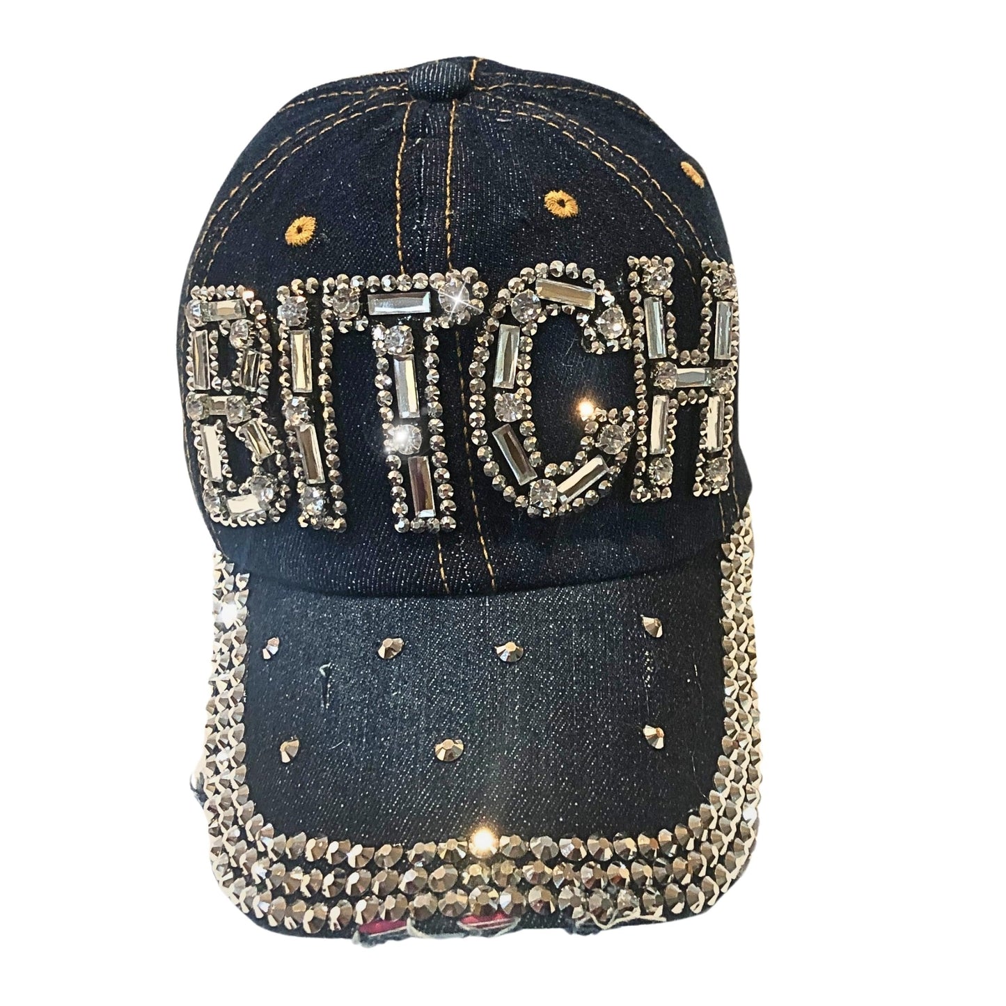 Popfizzy Bitch Hat for Women, Rhinestone Funny Hats for Adult Humor, Bling Baseball Cap for Bad Bitches, Best Sarcastic Hat