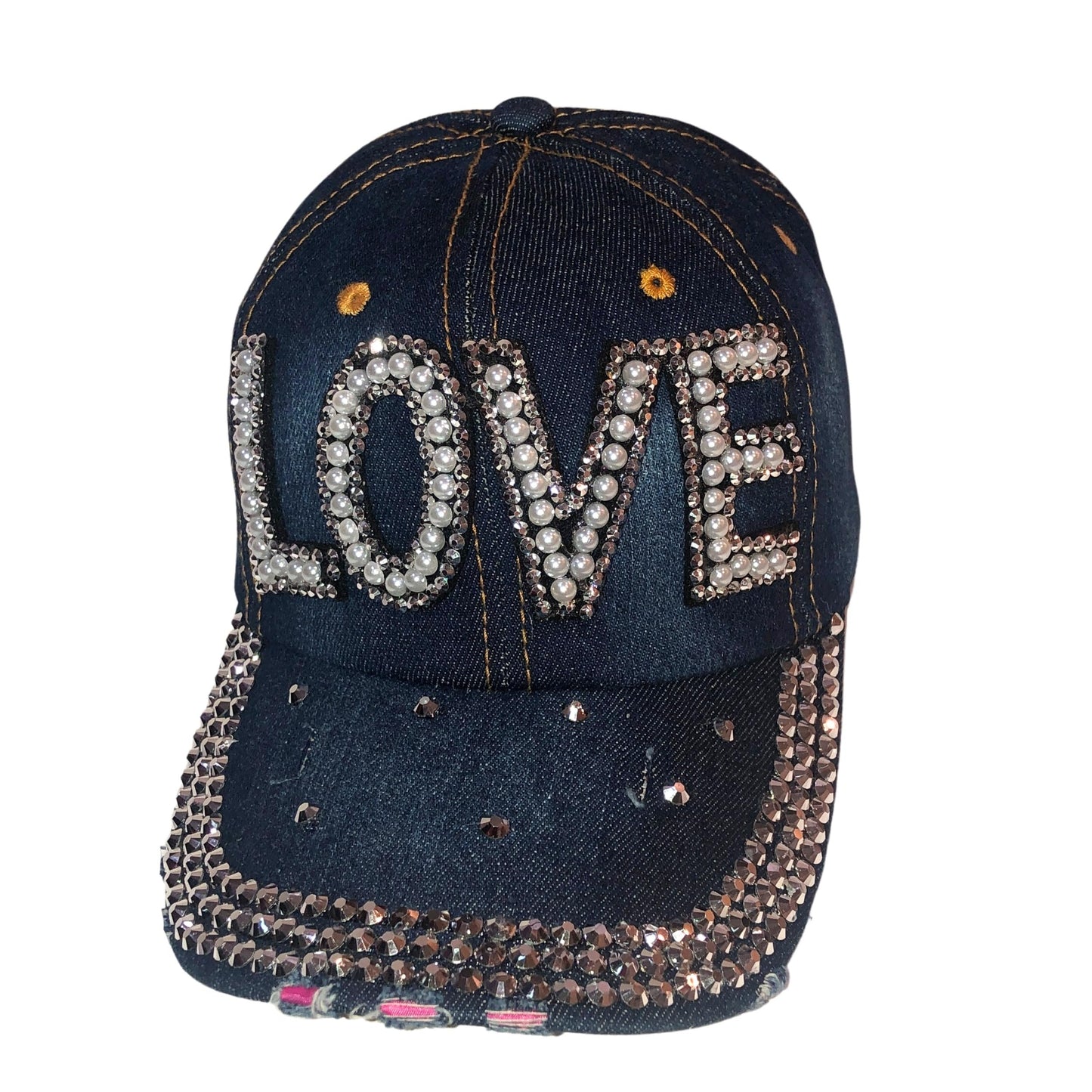 Bling "LOVE" Rhinestone Denim Hat, Bedazzled Baseball Cap for Women