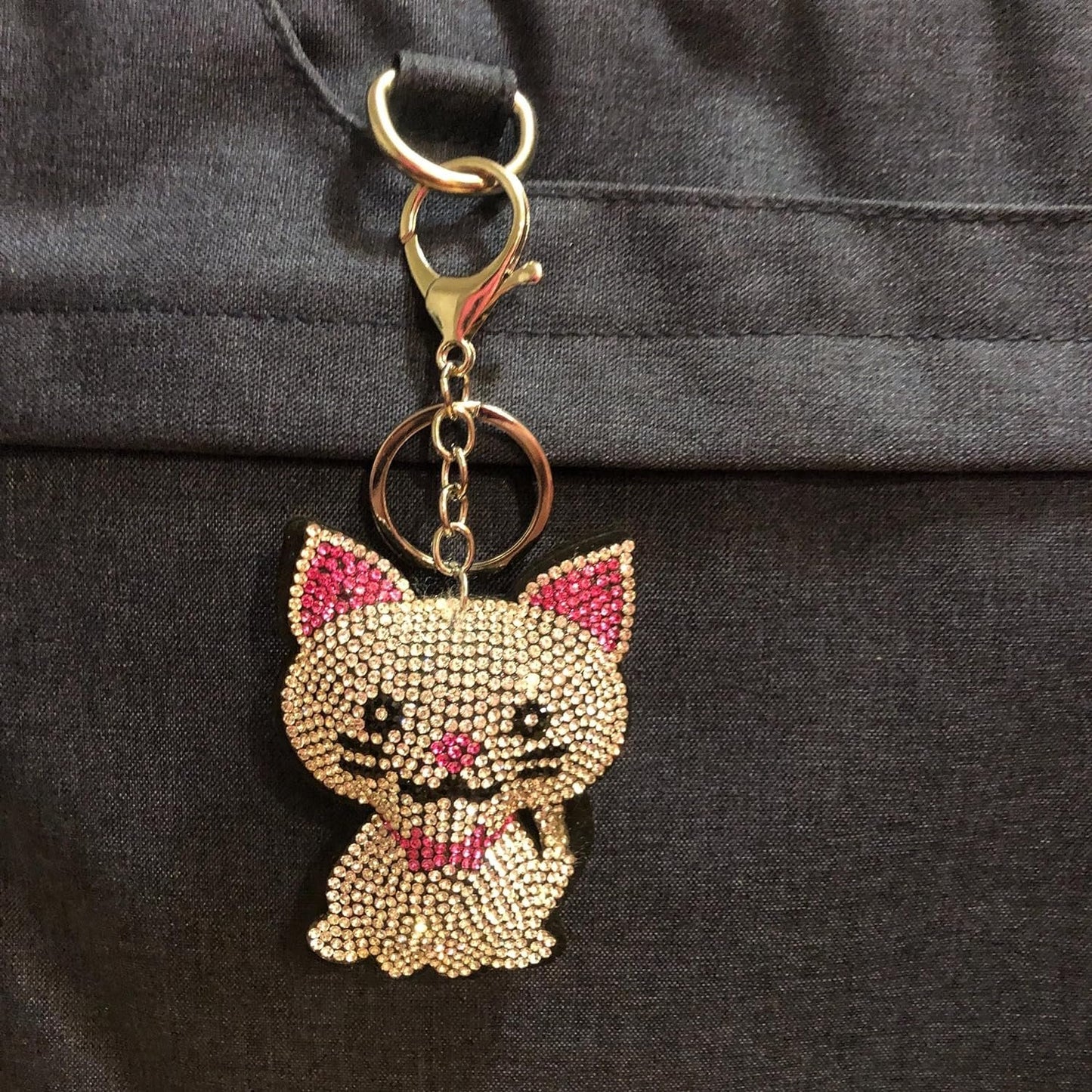 Popfizzy Pink Rhinestone Cat Keychain Accessories for Women, Cat Gifts, Purse Charms for Handbags, Bling Cat Backpack CharmsHandbags