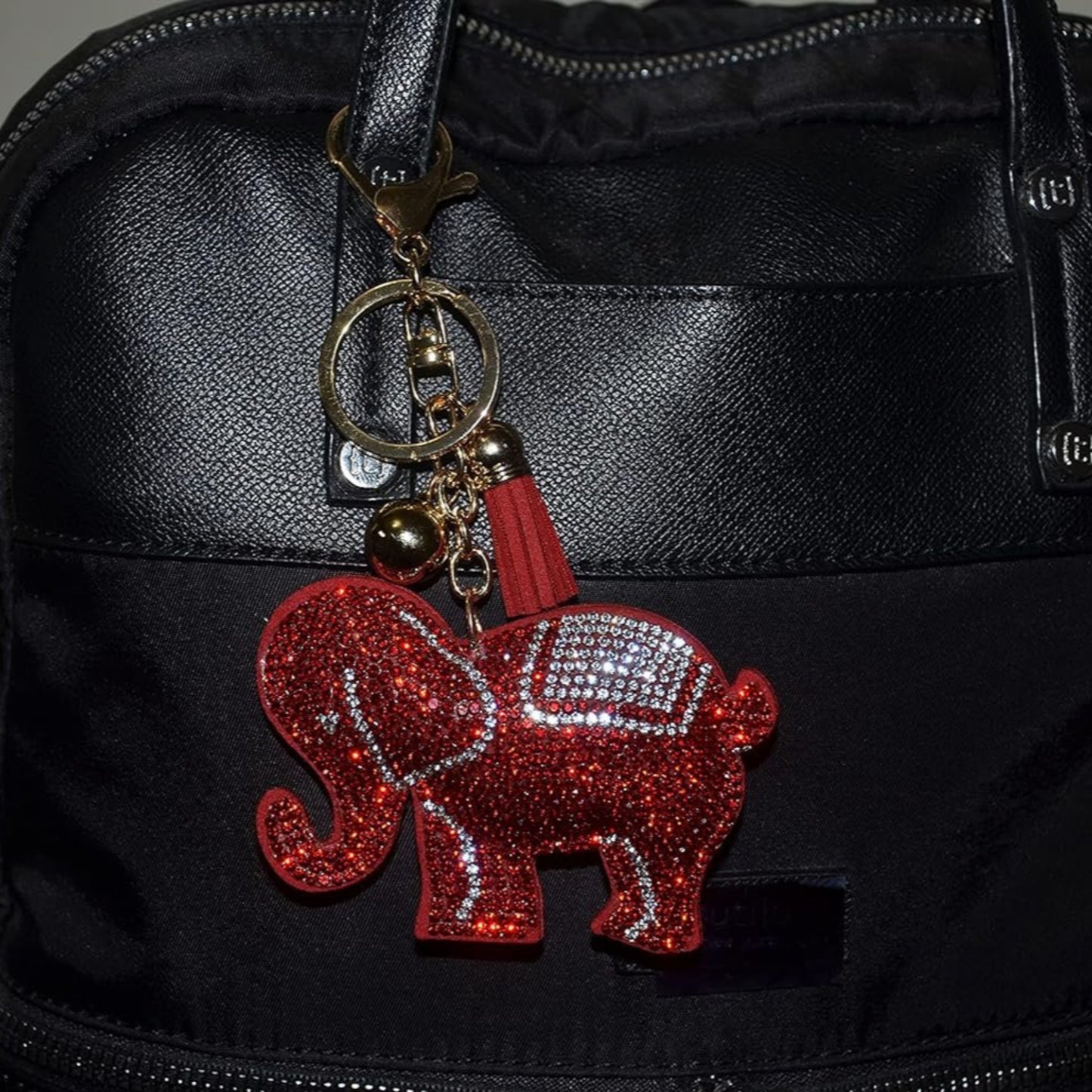 Popfizzy Red Elephant Keychains for Women and Girls, Bling Backpack Key Chain for Animal Lovers, Rhinestone Purse Charms