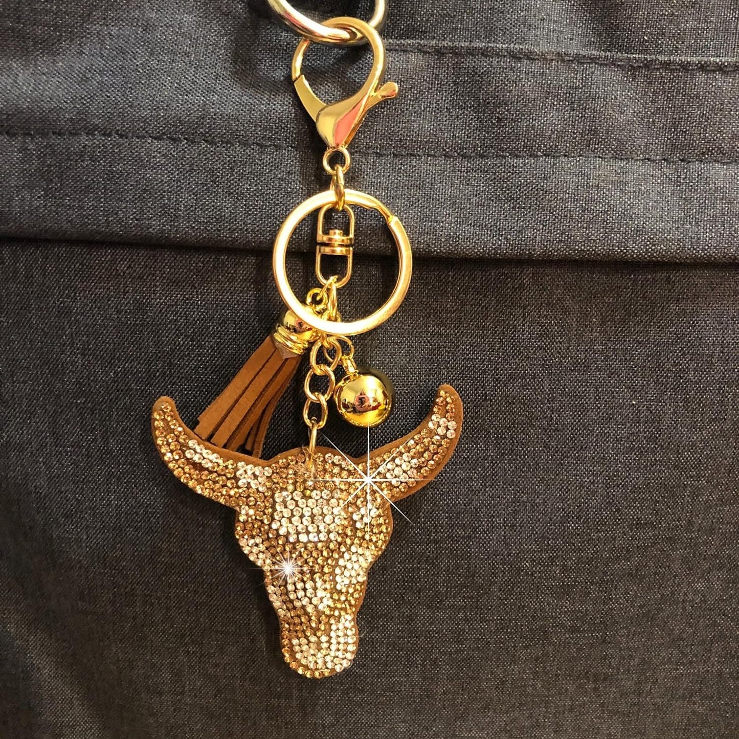 Popfizzy Handmade Bling Longhorn Keychain for Women, Western Gifts for Cowgirls, Rhinestone Bag Charm, Skull Purse Charms