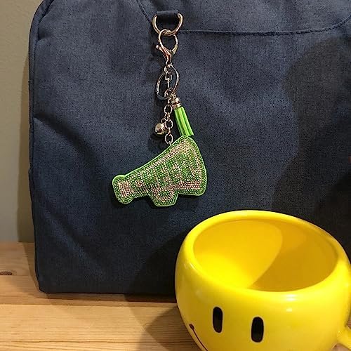 Popfizzy Green Cheer Keychain for Girls and Women, Rhinestone Cheer Bag Charm, Cheerleader Gifts, Cheer Backpack Keyring