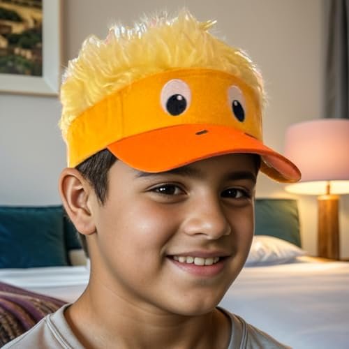 Popfizzy Funny Duck Hat with Hair for Boys and Girls, Wig Hat, Crazy Spiked Hair Cap, Adjustable One Size
