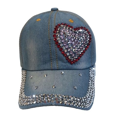 Popfizzy Heart Hat with Rhinestones for Women, Bling Heart Accessories, Bedazzled Baseball Cap, Trendy Bling Gifts for Women