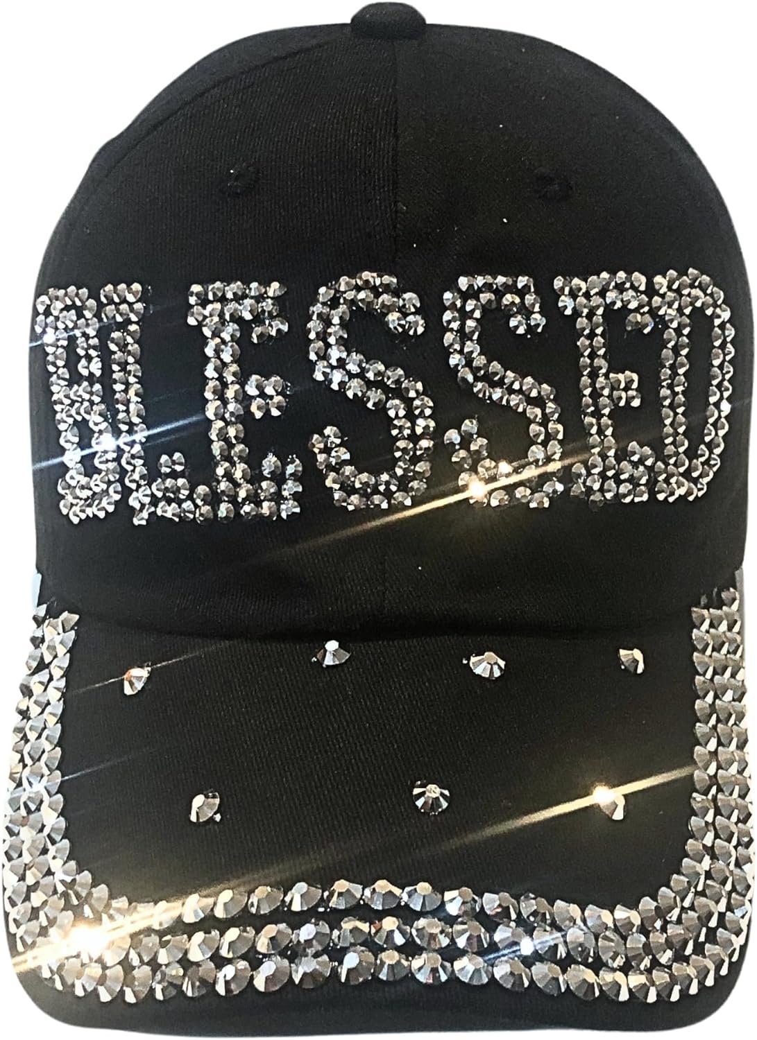 Popfizzy Bling Blessed Hats for Women, Rhinestone Christian Hats, Faith Based Christian Apparel, Blessed Mama, Blessed Items