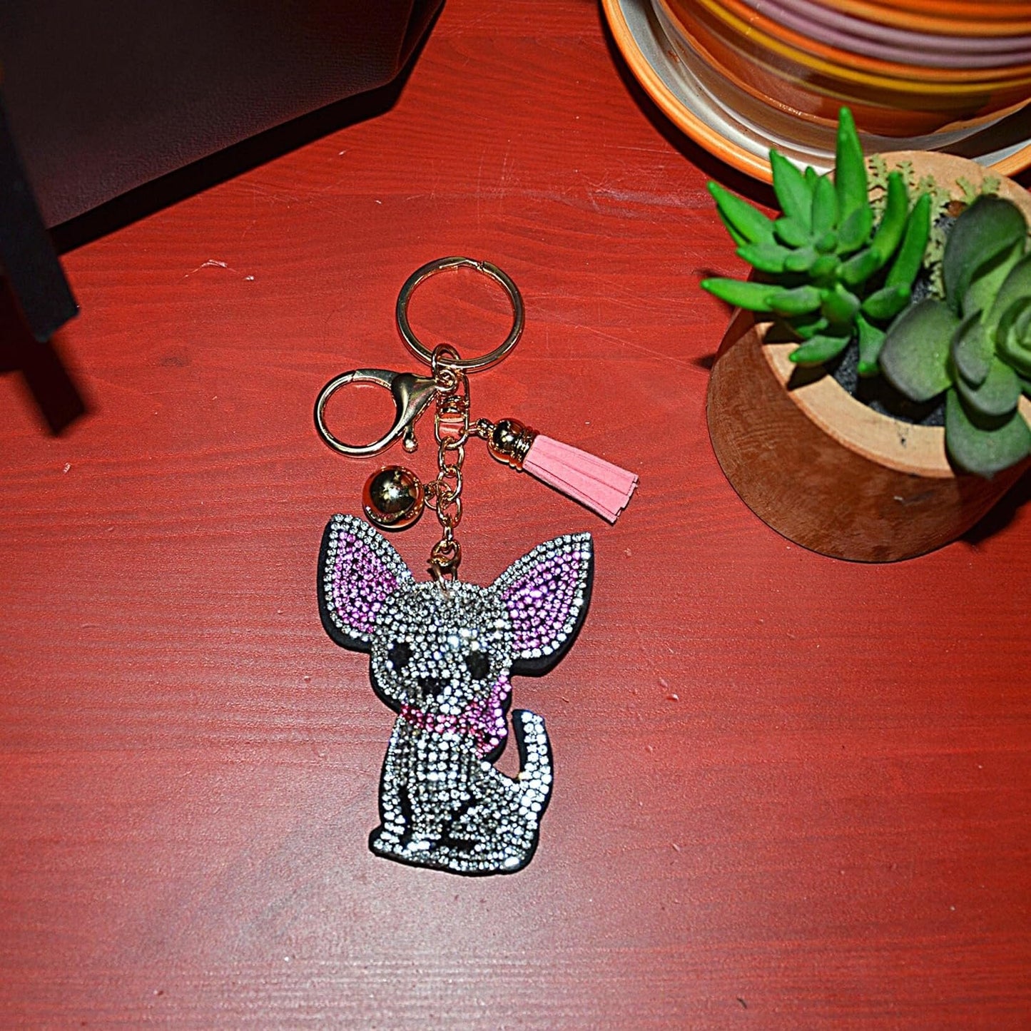 Popfizzy Bling Chihuahua Keychain for Women, Purse Bag Charm