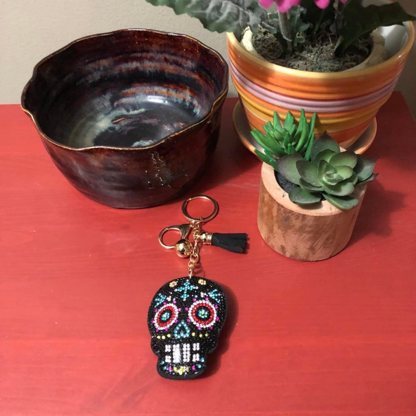 Popfizzy Bling Sugar Skull Keychain for Women and Girls, Rhinestone Purse Charms for Handbags, Sugar Skull Gifts for Women, Gifts for Her, Crystal Bag Charm