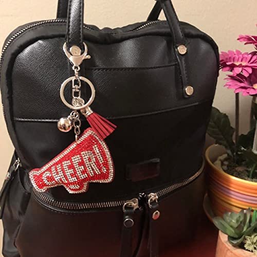 Popfizzy Cheer Keychain, Bling Cheerleading Backpack Key Chain, Rhinestone Cheerleader Purse Charms