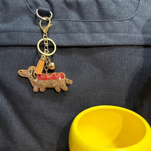 Popfizzy Dachshund Keychain for Women and Girls, Weiner Dog Backpack Key Chain, Bling Purse Charms, Gifts for Dog Lovers