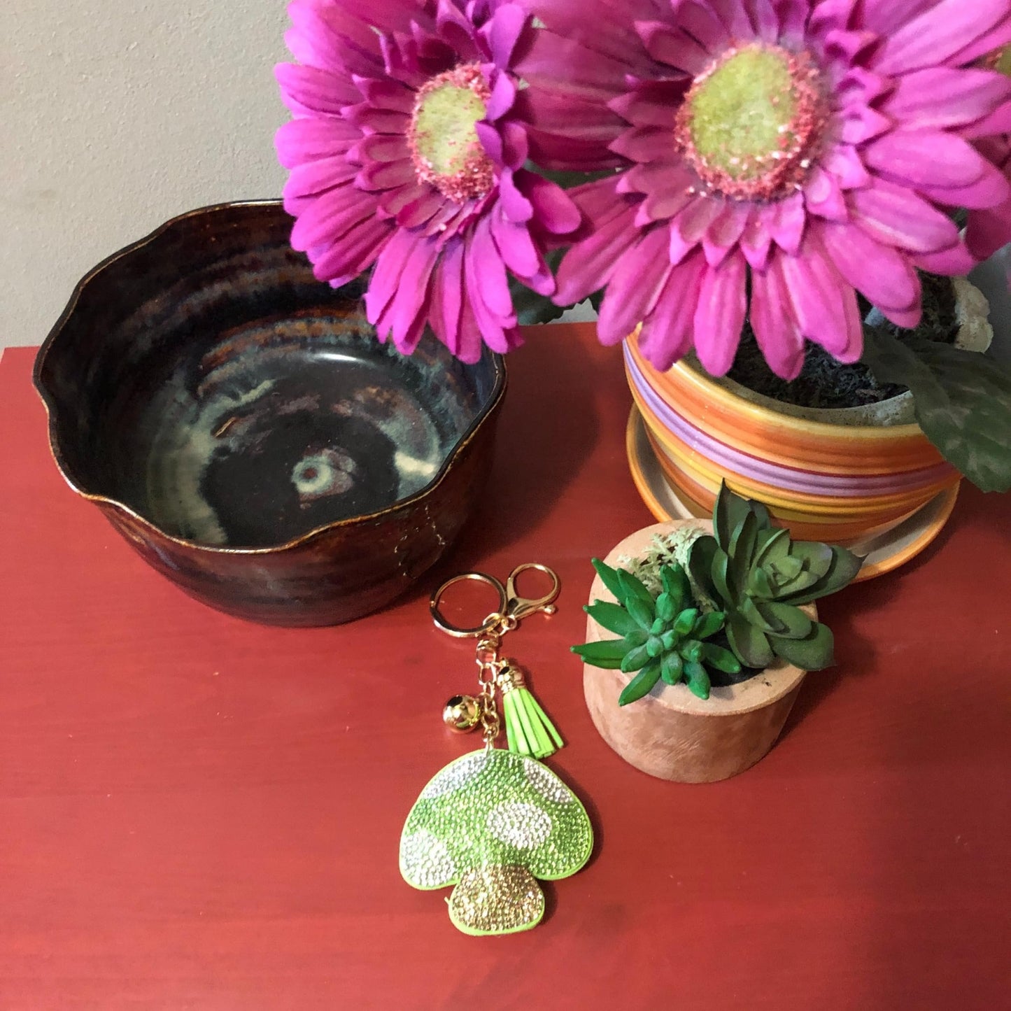 Popfizzy Rhinestone Green Mushroom Keychain for Women, Sparkly Mushroom Purse Charm, Bling Shroom Gifts for Women