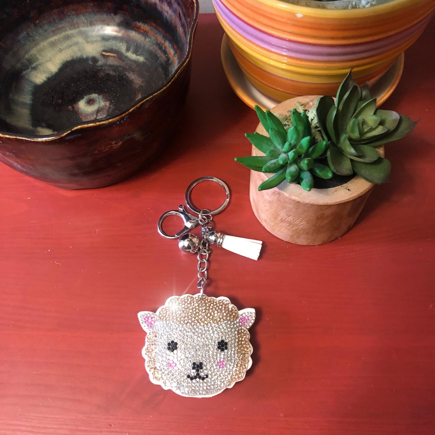 Popfizzy Lamb Keychain Accessories for Girls, Bedazzled Purse Charm for Handbags, Lamb Gifts, Bling Backpack Accessory
