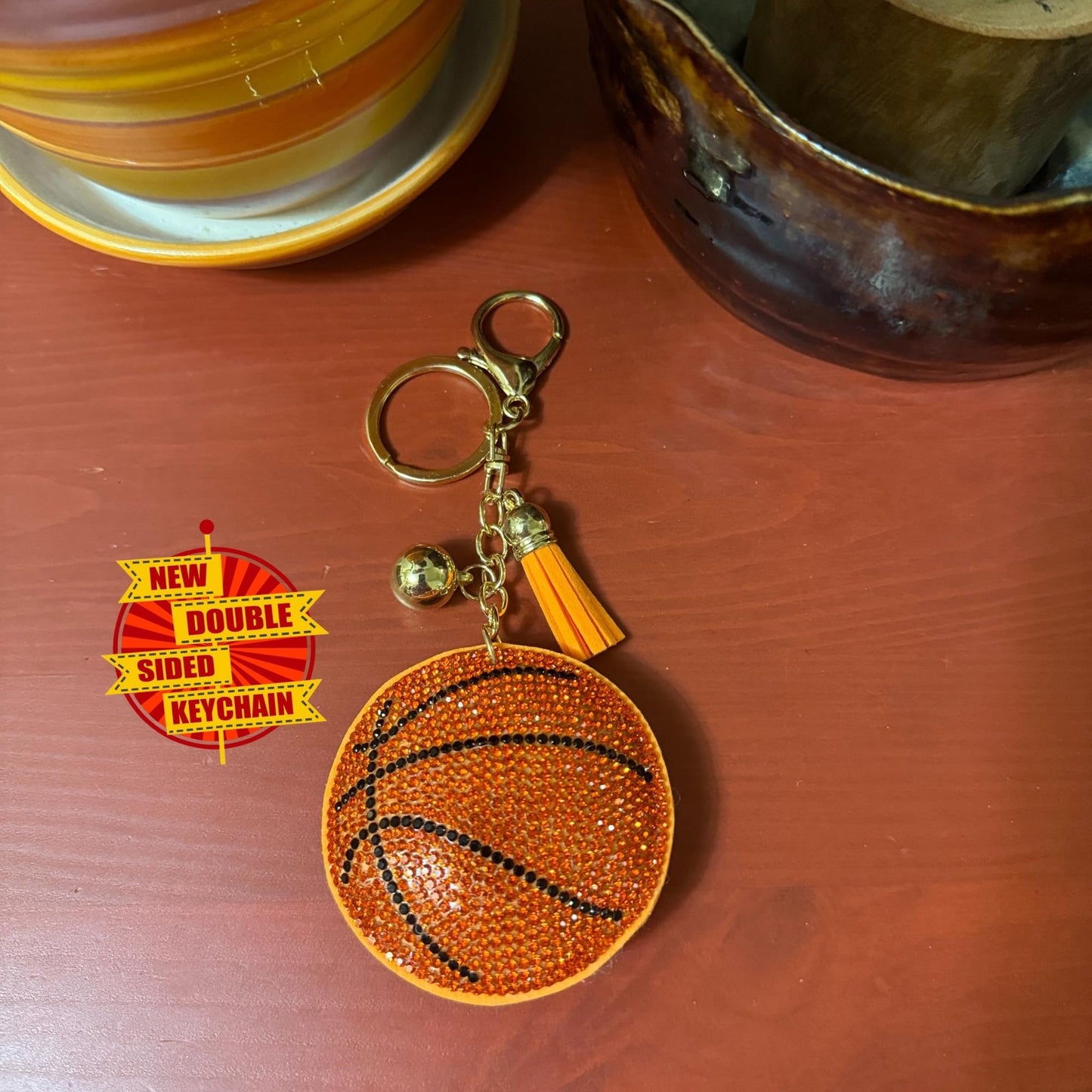 Popfizzy Bling Basketball Keychain for Women and Girls, Purse Charm, Bag Charm, Girls Basketball Gifts, Double Sided