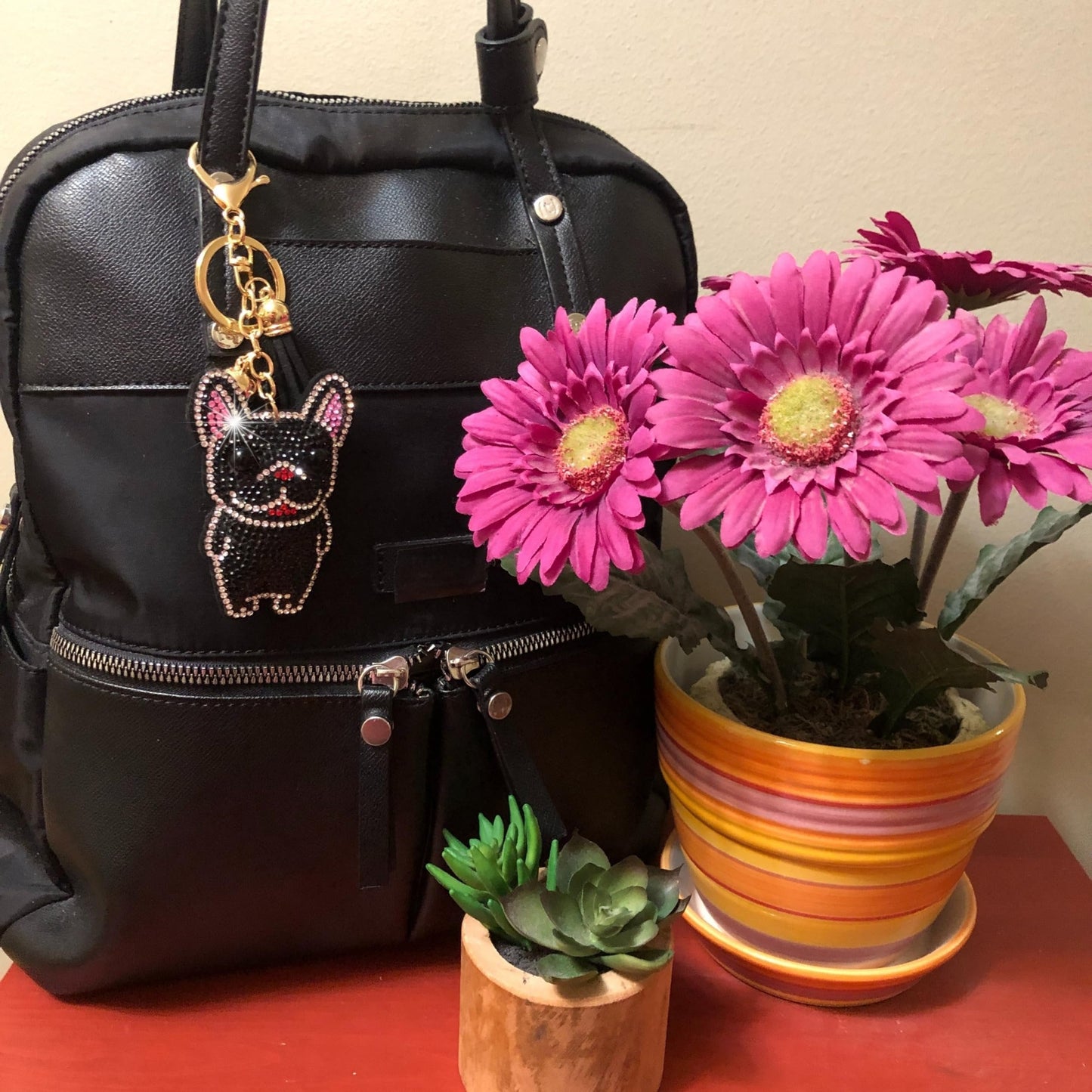 Popfizzy Handmade Black French Bulldog Keychains for Women, Rhinestone Purse Charms for Handbags, Dog Gifts for Dog Lovers
