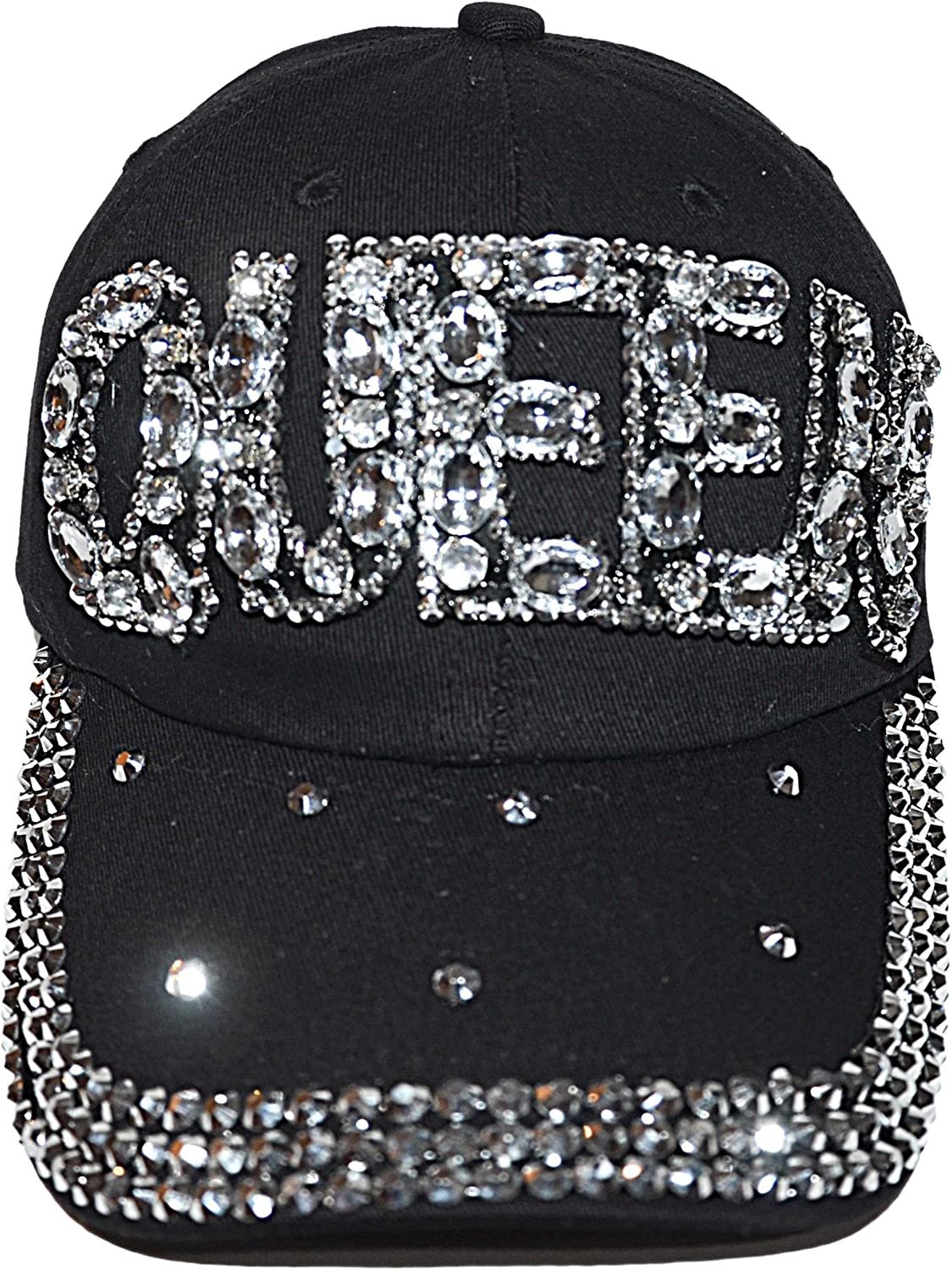 Popfizzy Rhinestone Queen Hat for Women, Bling Trucker Hat, Black Sparkle Ball Cap, Queen Baseball Caps