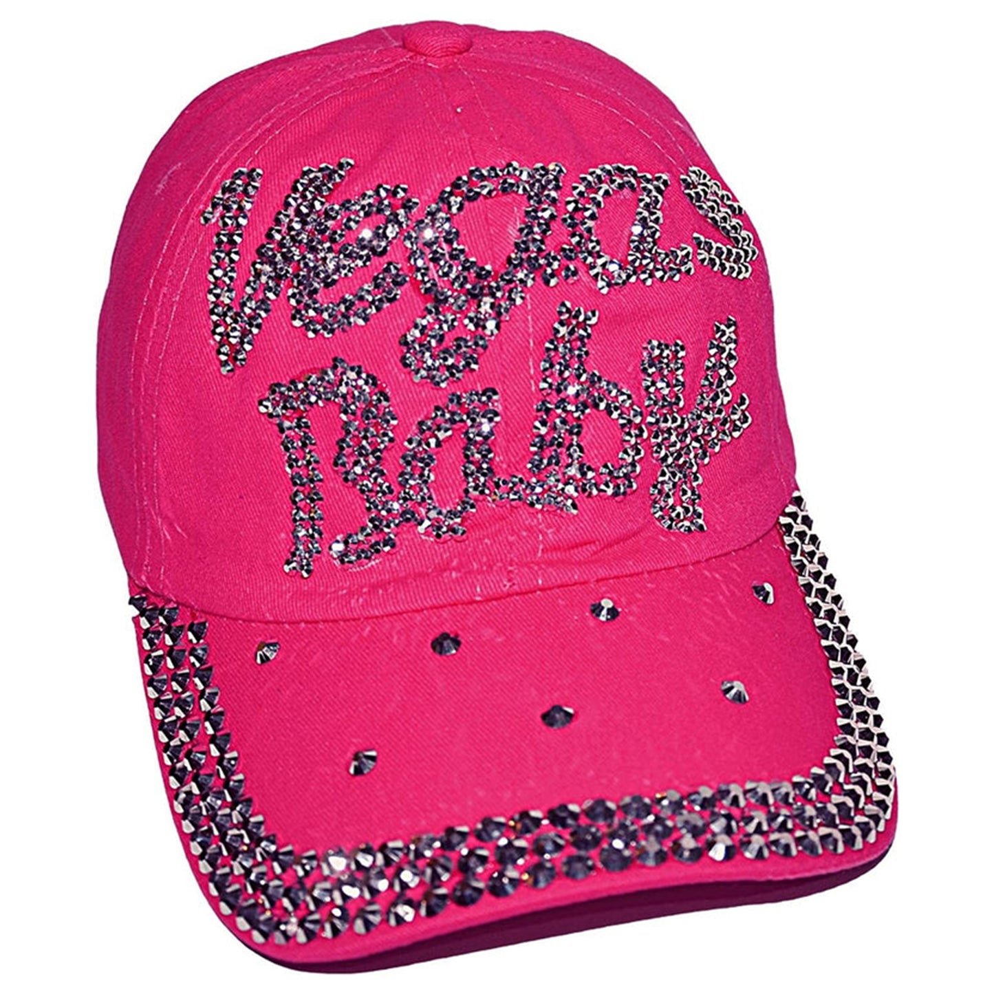 Women's Bling Pink Las Vegas Cap, Bejeweled Rhinestone Baseball Cap, Distressed Pink Hat for Women, Bling Gifts for Women