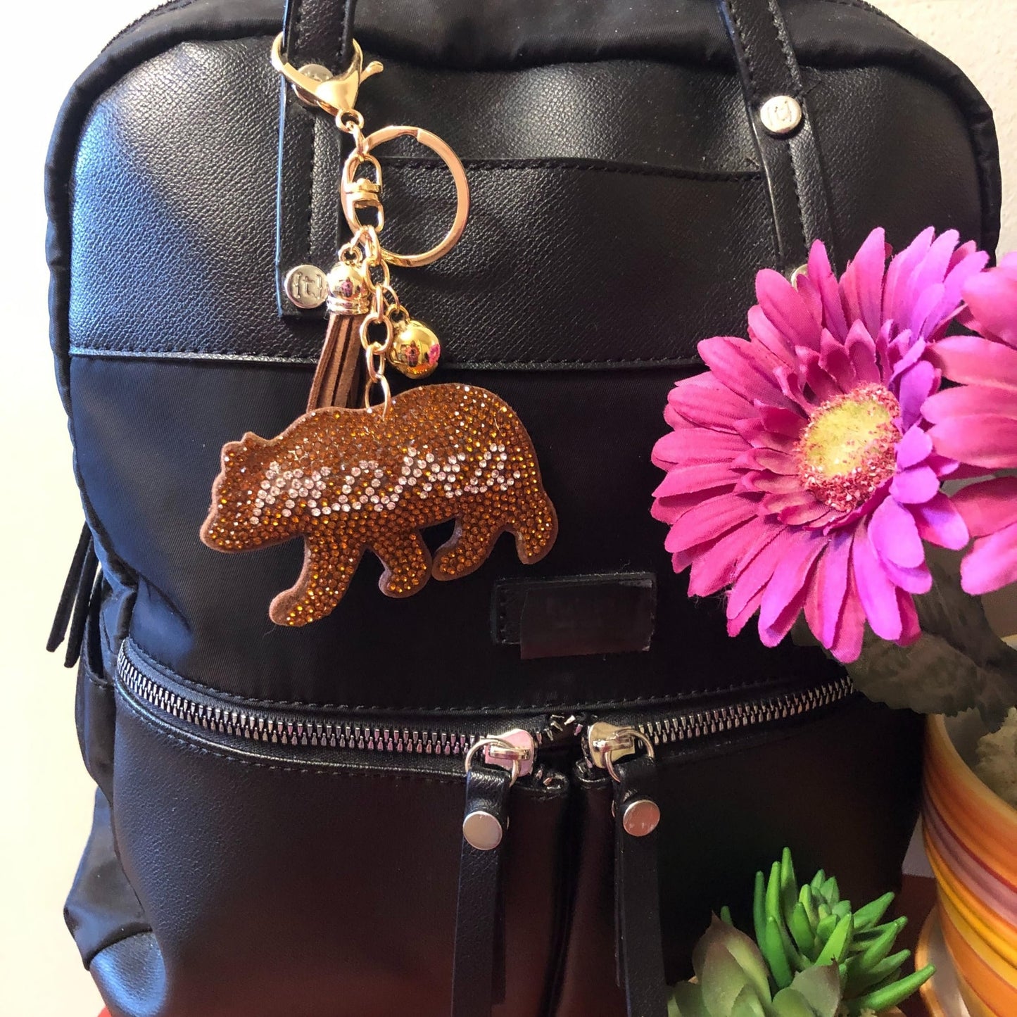 Popfizzy Rhinestone Mama Bear Keychain Accessories for Women, Purse Charms for Handbags, Fun Bag Charms, Bling Gifts for Mom