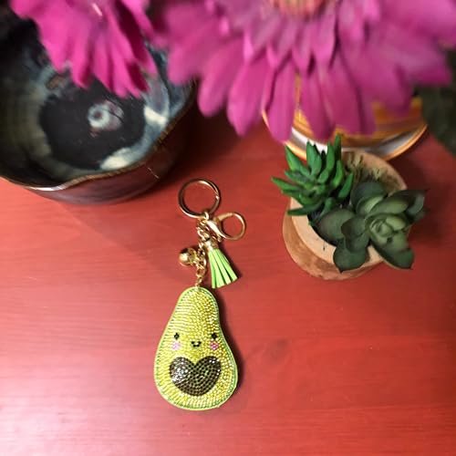 Popfizzy Rhinestone Avocado Keychain for Women, Bling Avocado Backpack Charm, Avocado Gift for Women, Guacamole Purse Charm