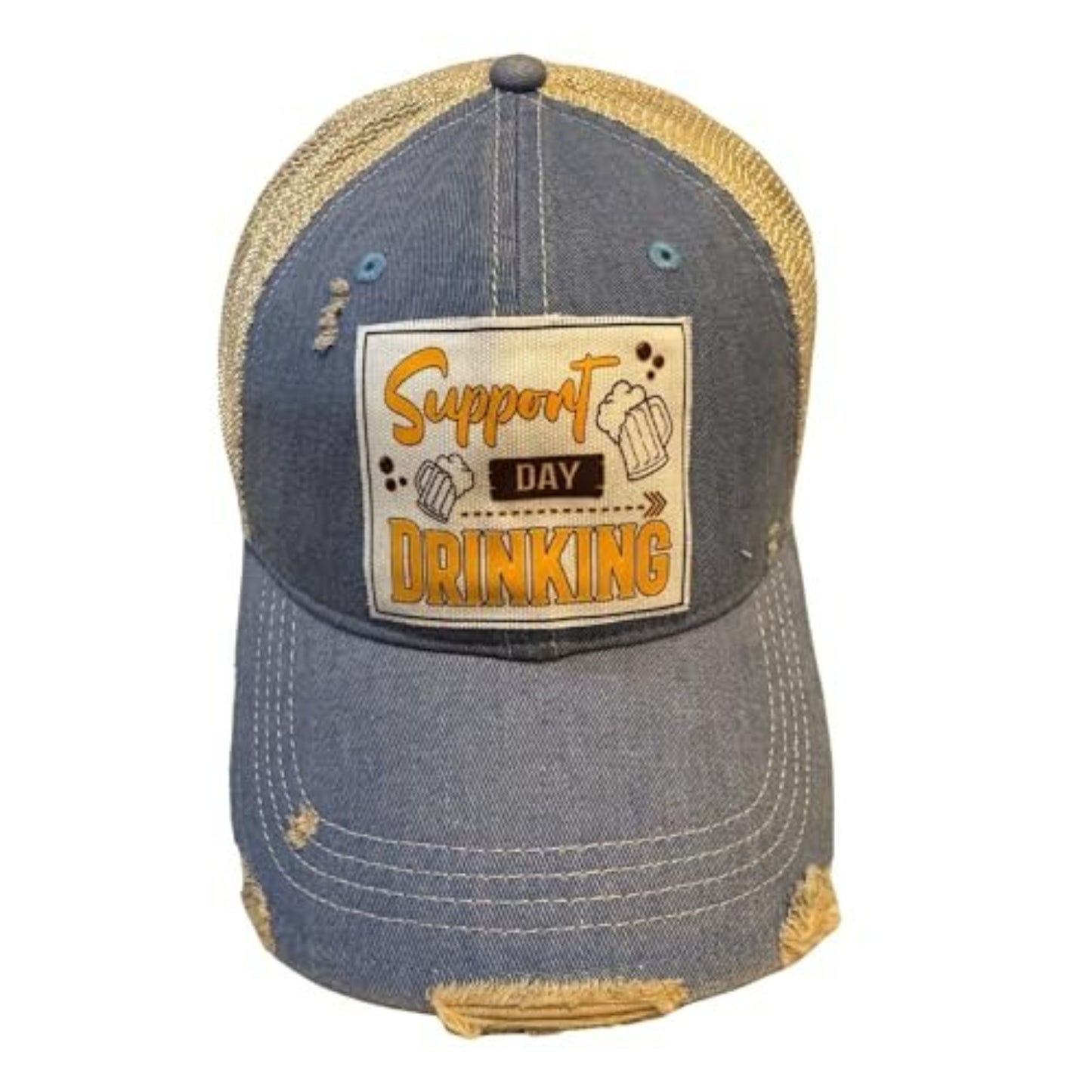 Popfizzy Support Day Drinking Hat, Distressed Beer Drinking Hat for Drinkers, Unisex Adult Humor Caps (Support Day Drinking)